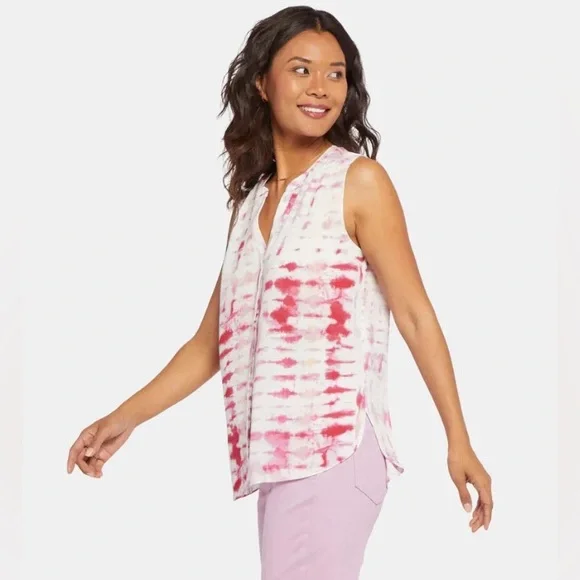 NYDJ Sleeveless Pintuck Blouse in Carnelian V Neck Button Front Size Medium NWT - Picture 1 of 8